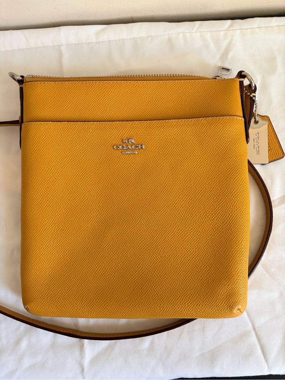 Coach Yellow Pebbled Crossbody Bag with Silver Hardware